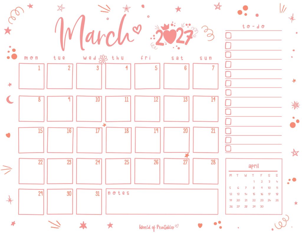 Printable March 2027 Calendar Design 221