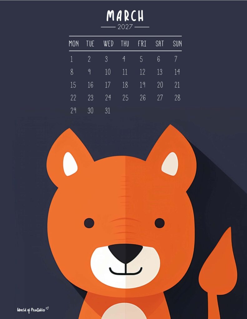 Printable March 2027 Calendar Design 251 - Sunday