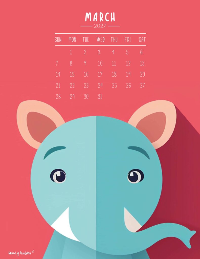 Printable March 2027 Calendar Design 251 - Sunday