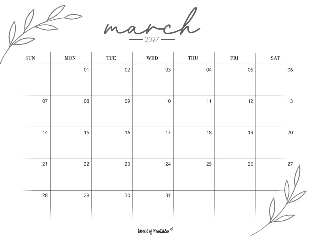 Printable March 2027 Calendar Design 255