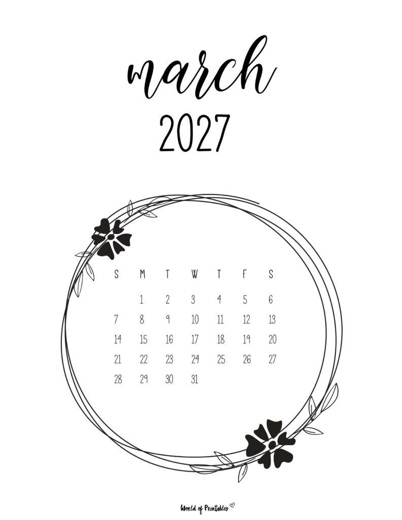 Printable March 2027 Calendar Design 27
