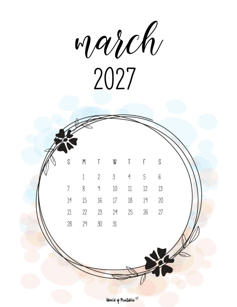 Printable March 2027 Calendar Design 27 alt