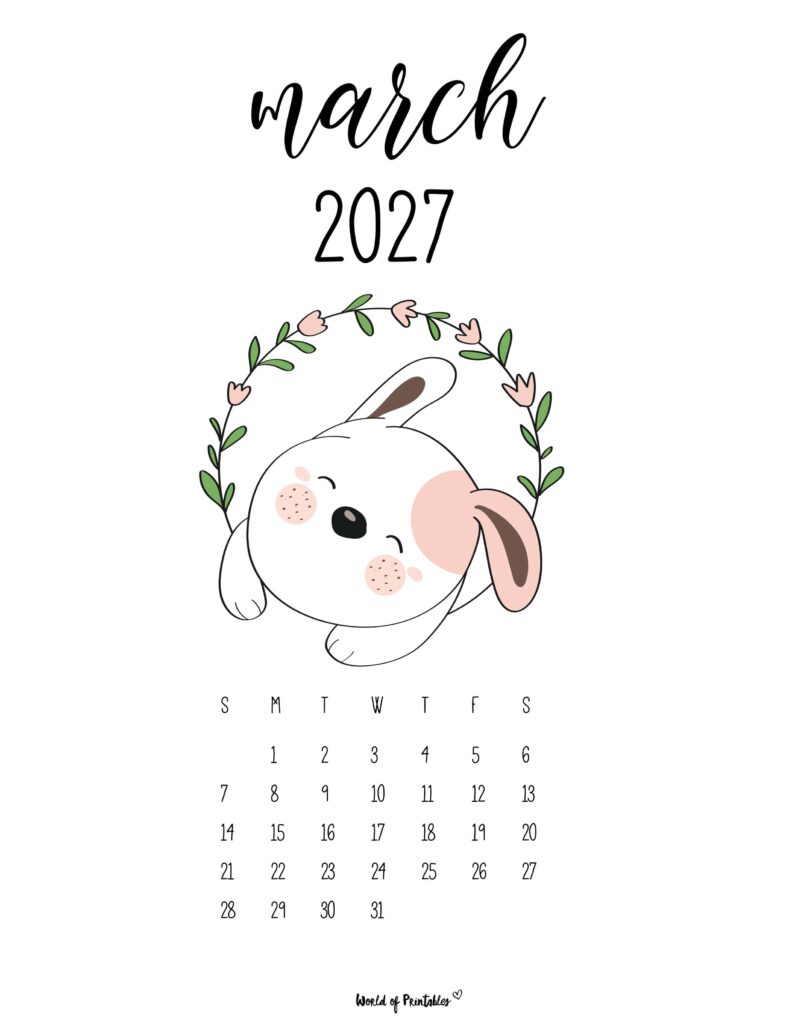 Printable March 2027 Calendar Design 28
