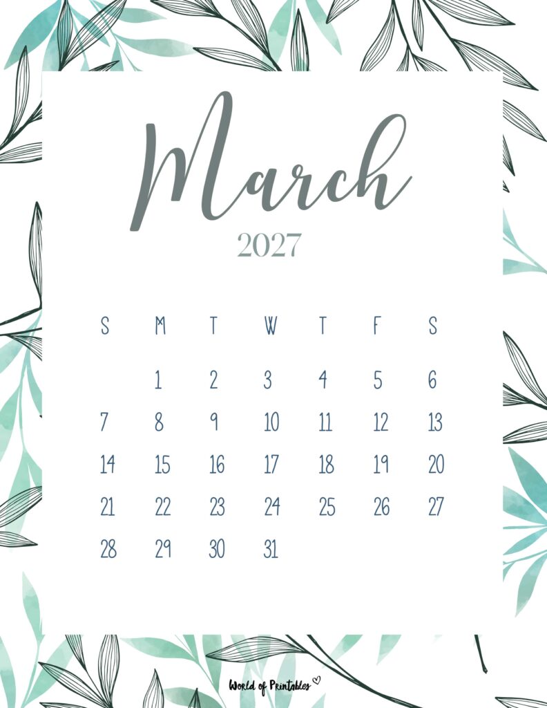 Printable March 2027 Calendar Design 3