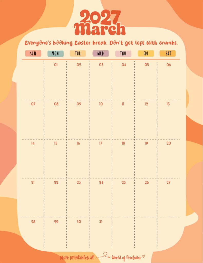 Printable March 2027 Calendar Design 303