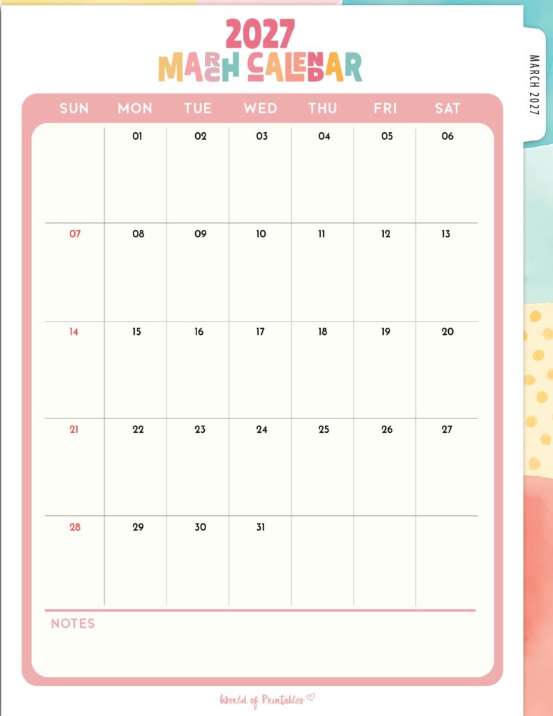 Printable March 2027 Calendar Design 311