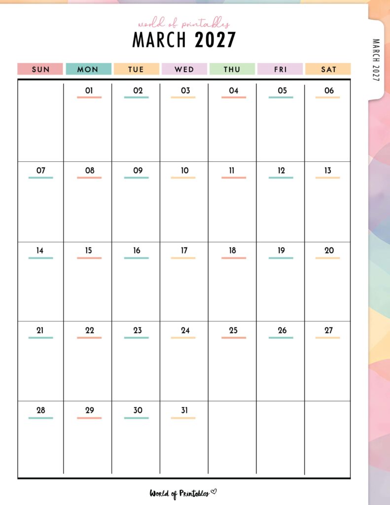 Printable March 2027 Calendar Design 313