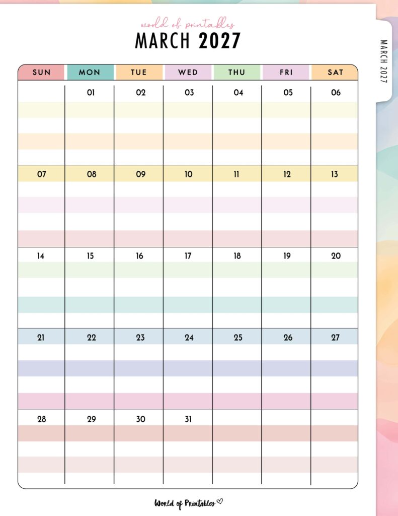 Printable March 2027 Calendar Design 314