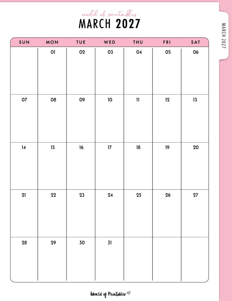 Printable March 2027 Calendar Design 316
