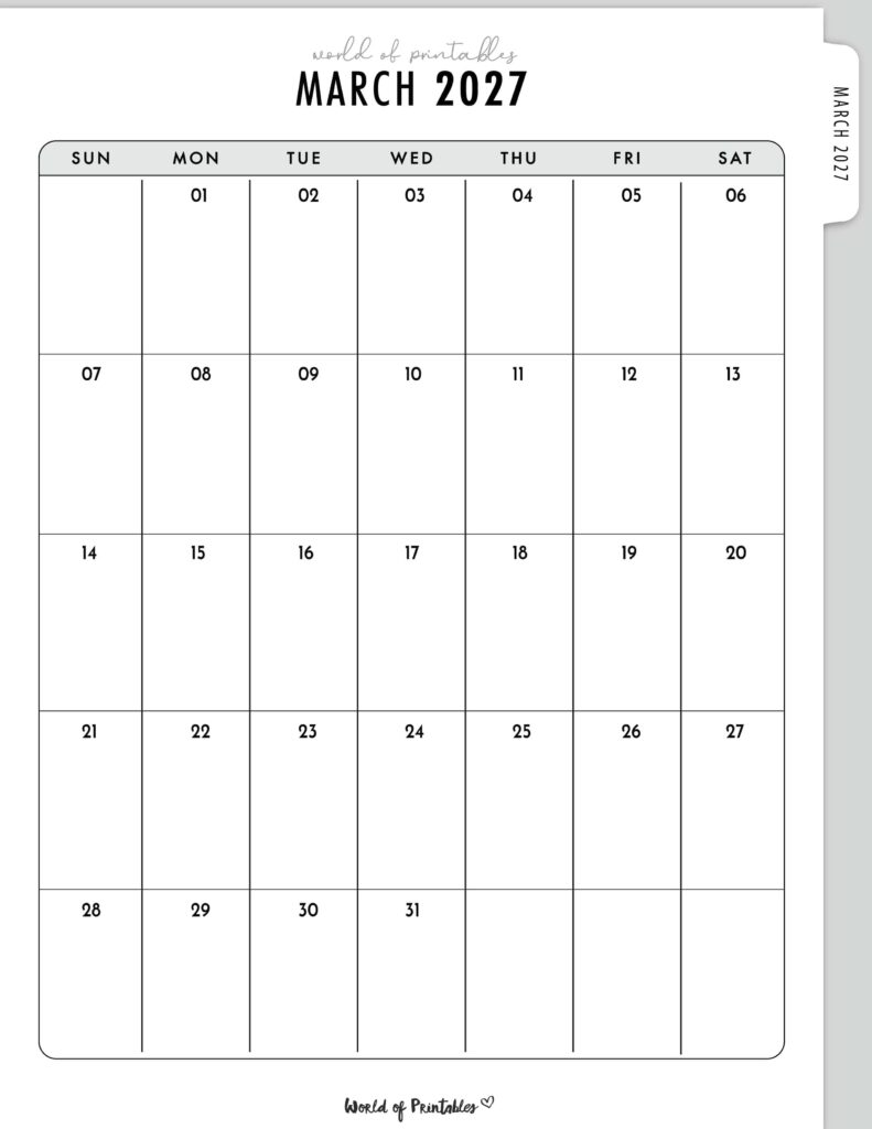 Printable March 2027 Calendar Design 317