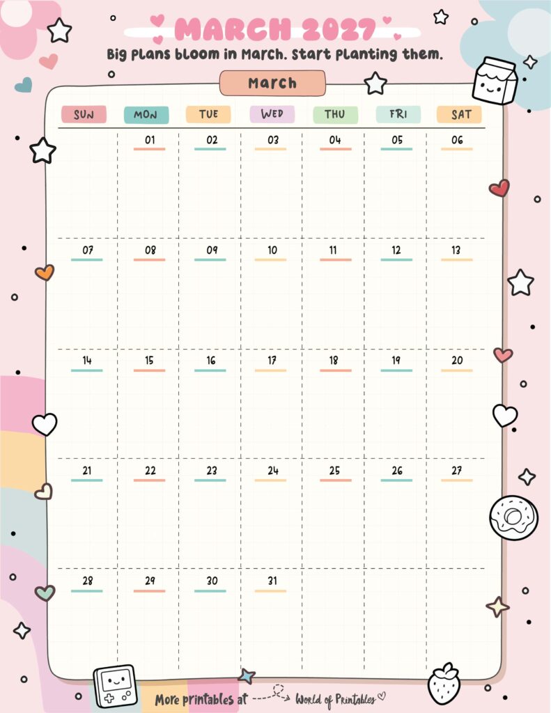 Printable March 2027 Calendar Design 319