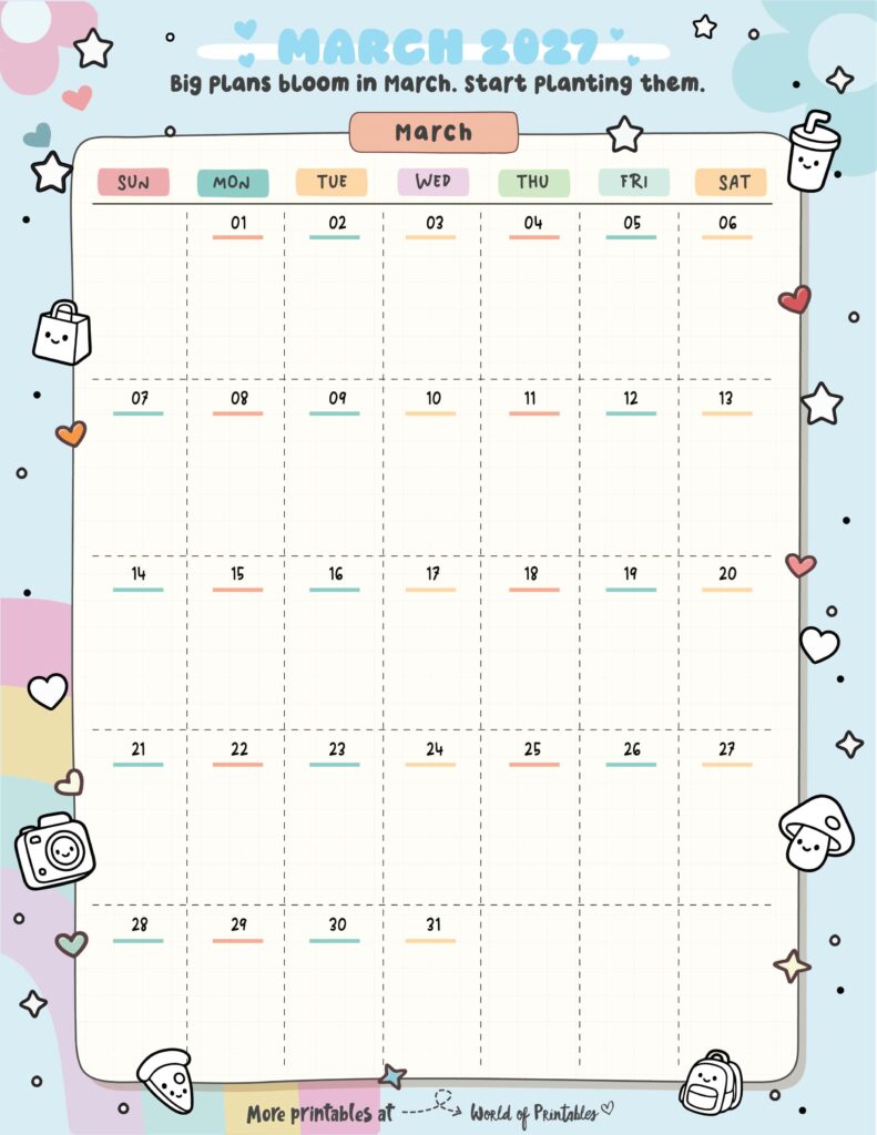 Printable March 2027 Calendar Design 320