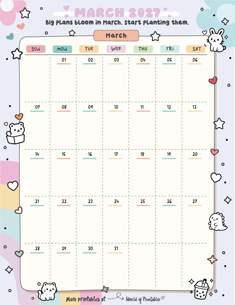 Printable March 2027 Calendar Design 321