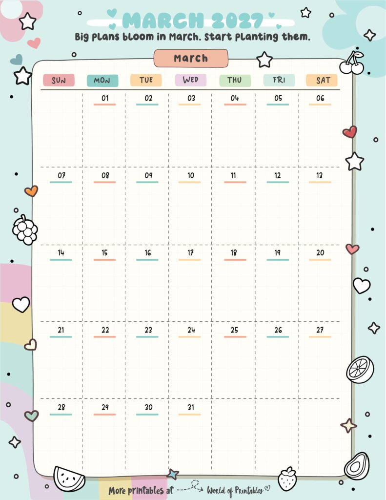 Printable March 2027 Calendar Design 322