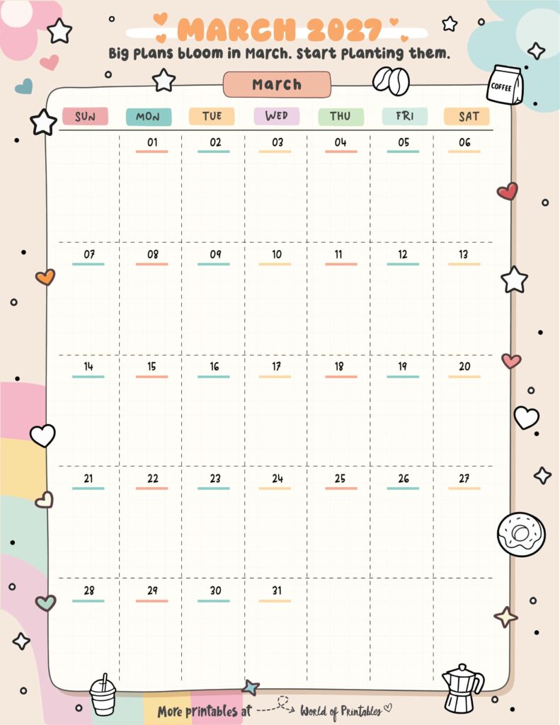 Printable March 2027 Calendar Design 323