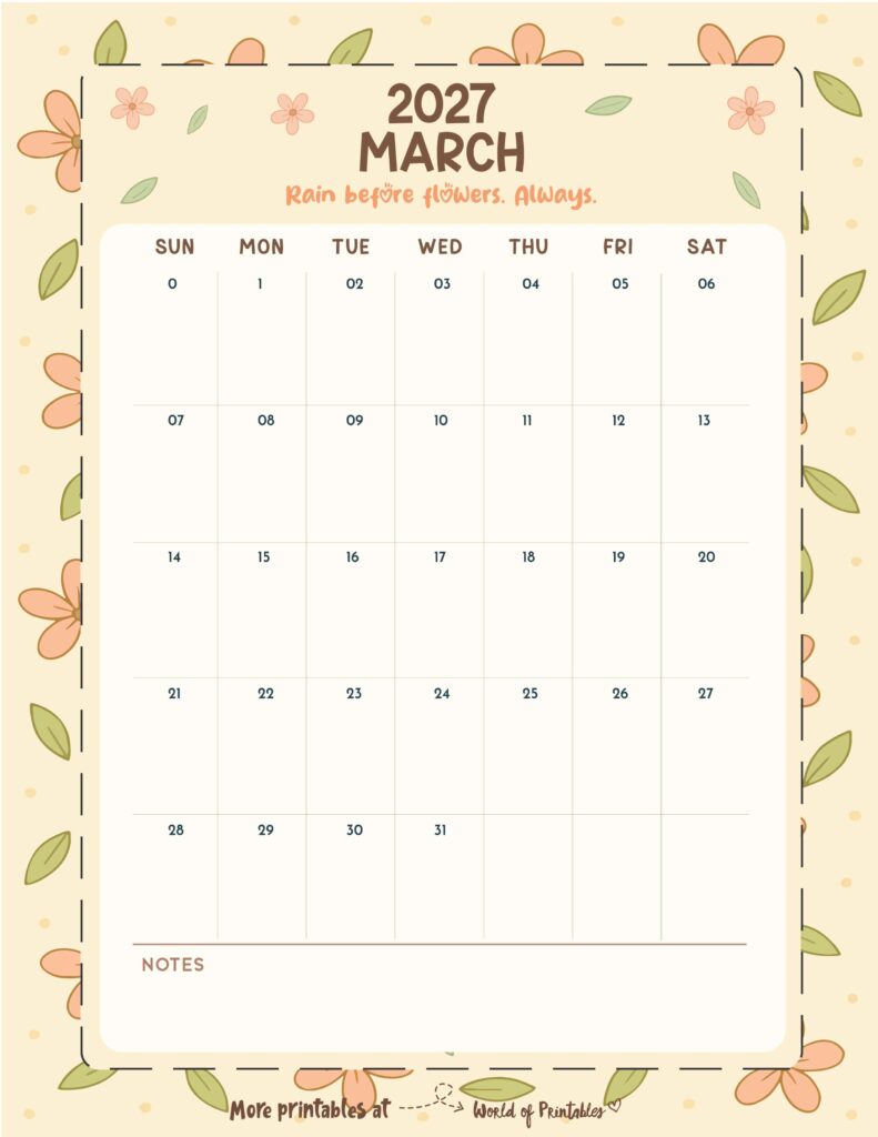 Printable March 2027 Calendar Design 327