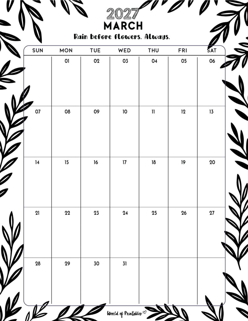 Printable March 2027 Calendar Design 328