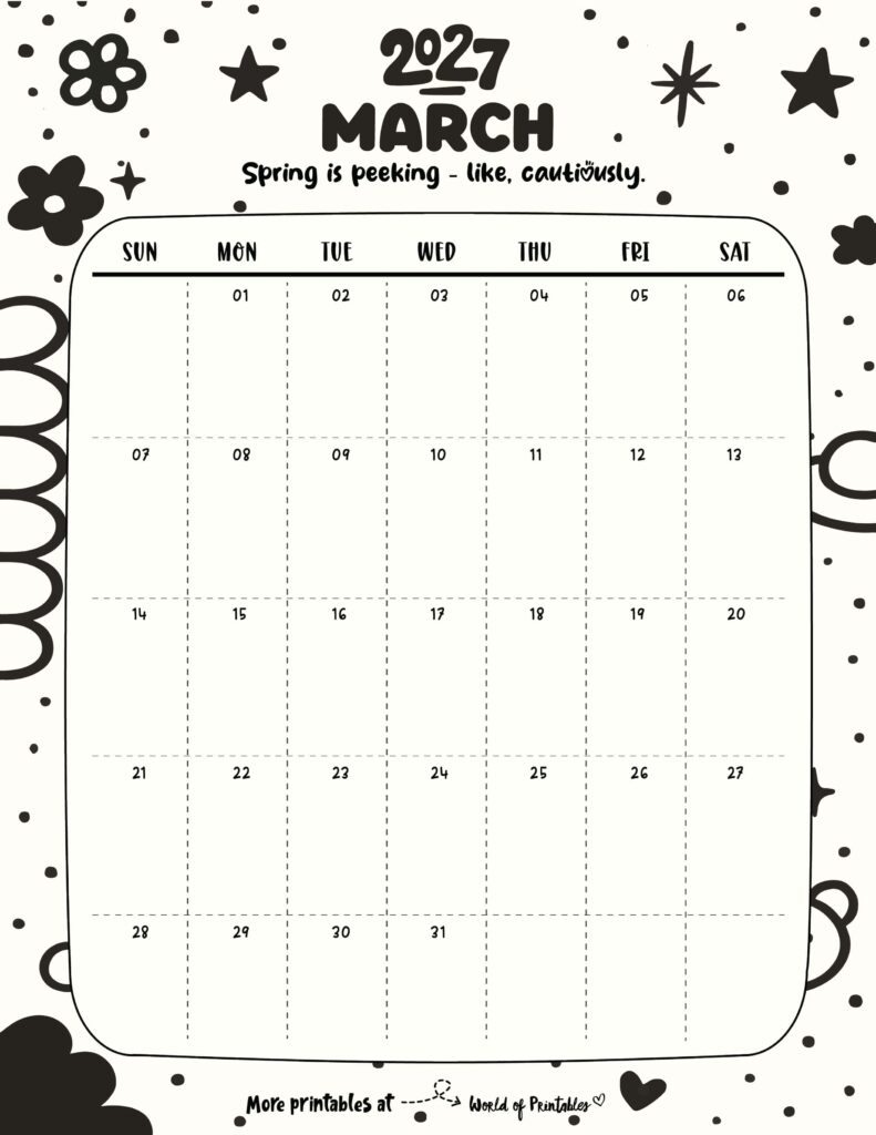 Printable March 2027 Calendar Design 329