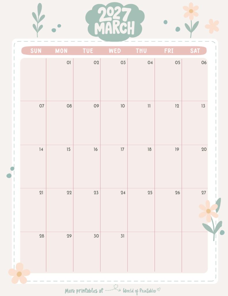 Printable March 2027 Calendar Design 332