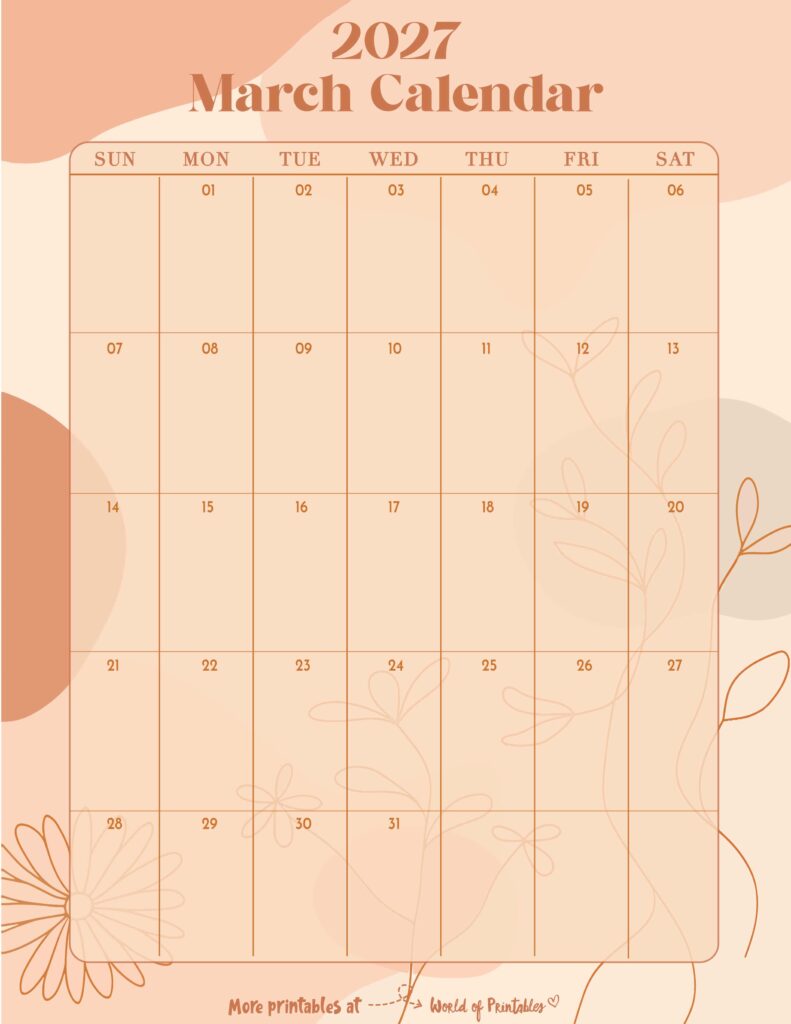 Printable March 2027 Calendar Design 333