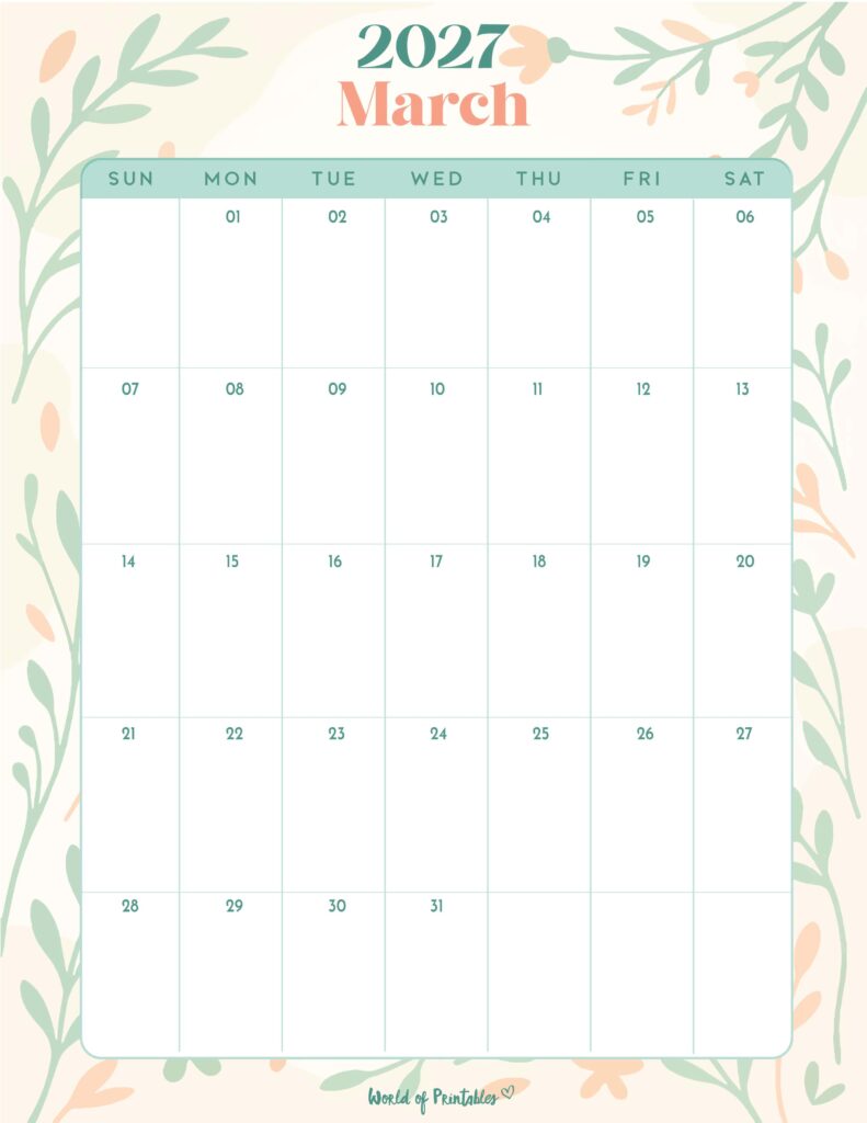Printable March 2027 Calendar Design 334