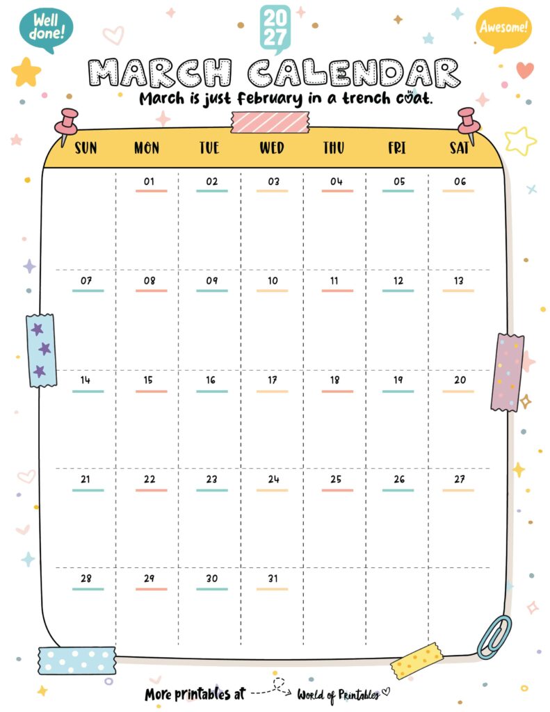 Printable March 2027 Calendar Design 335