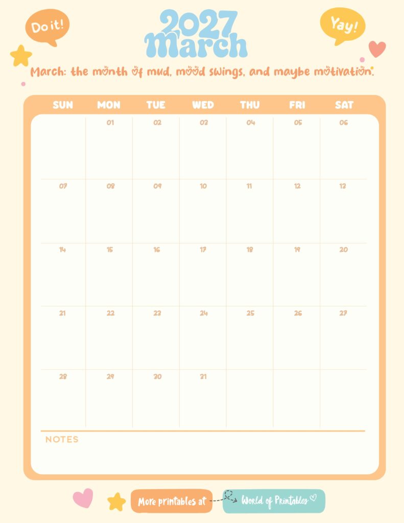 Printable March 2027 Calendar Design 337