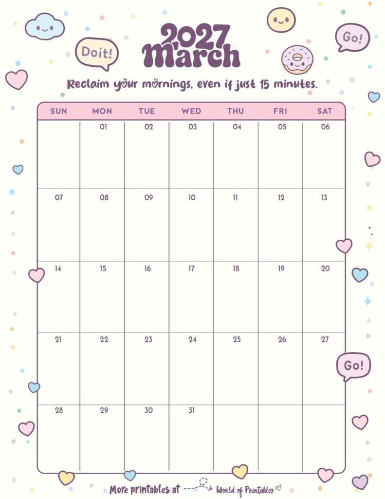 Printable March 2027 Calendar Design 339