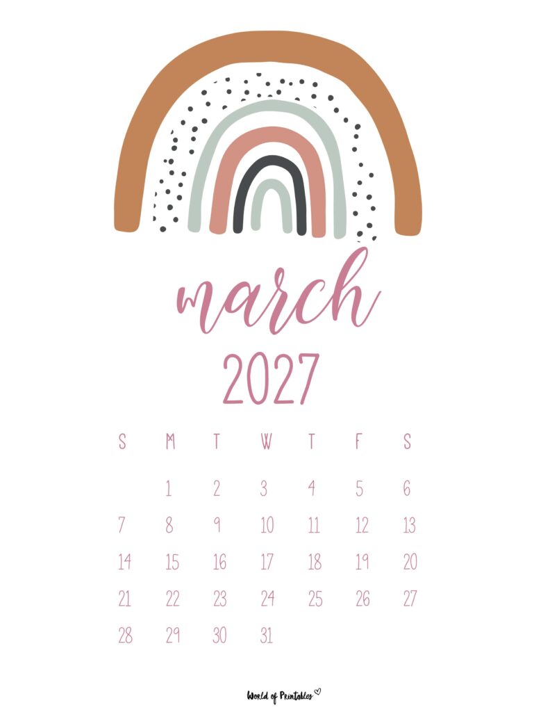 Printable March 2027 Calendar Design 34