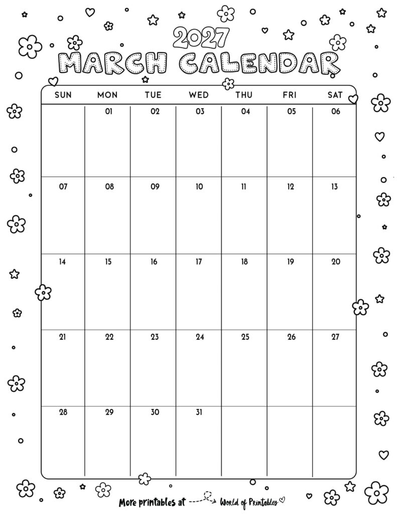 Printable March 2027 Calendar Design 342