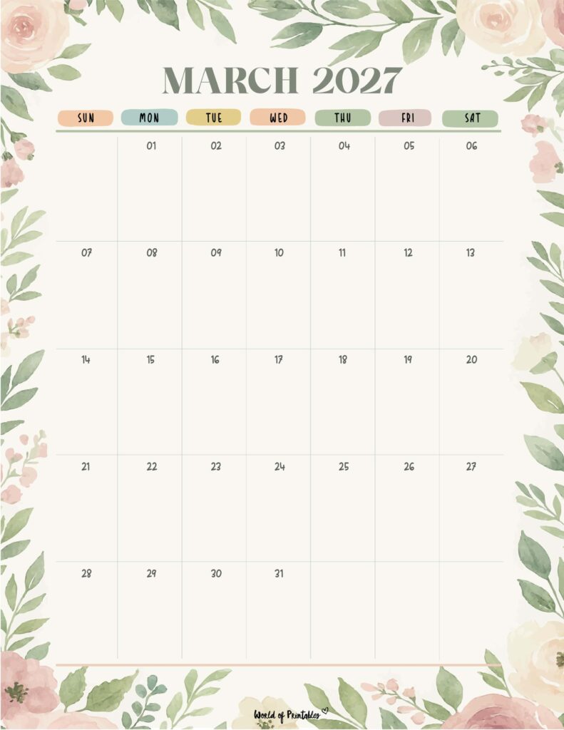 Printable March 2027 Calendar Design 349