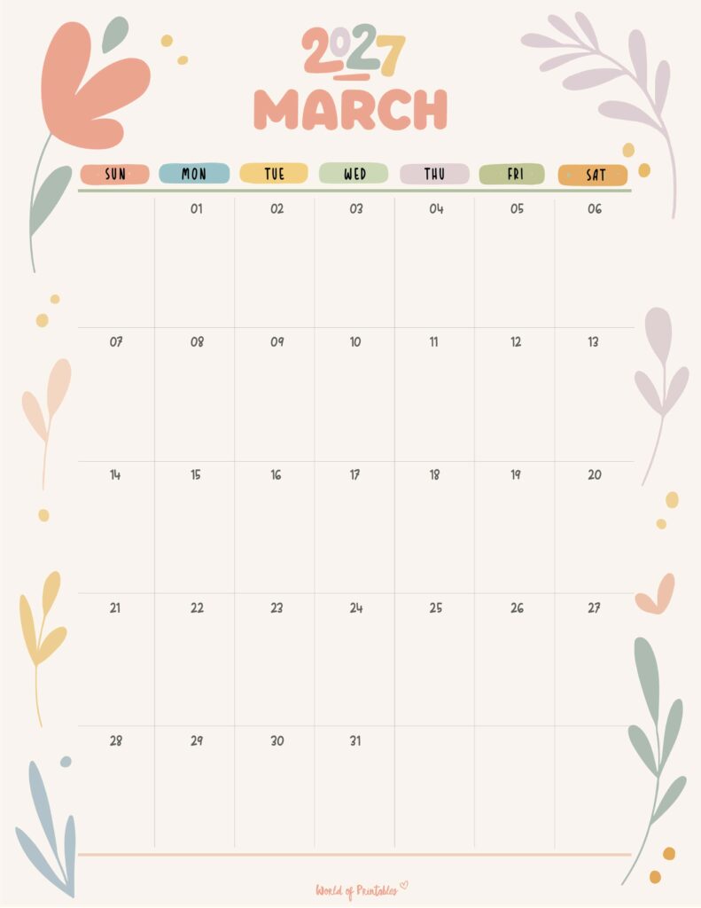 Printable March 2027 Calendar Design 349