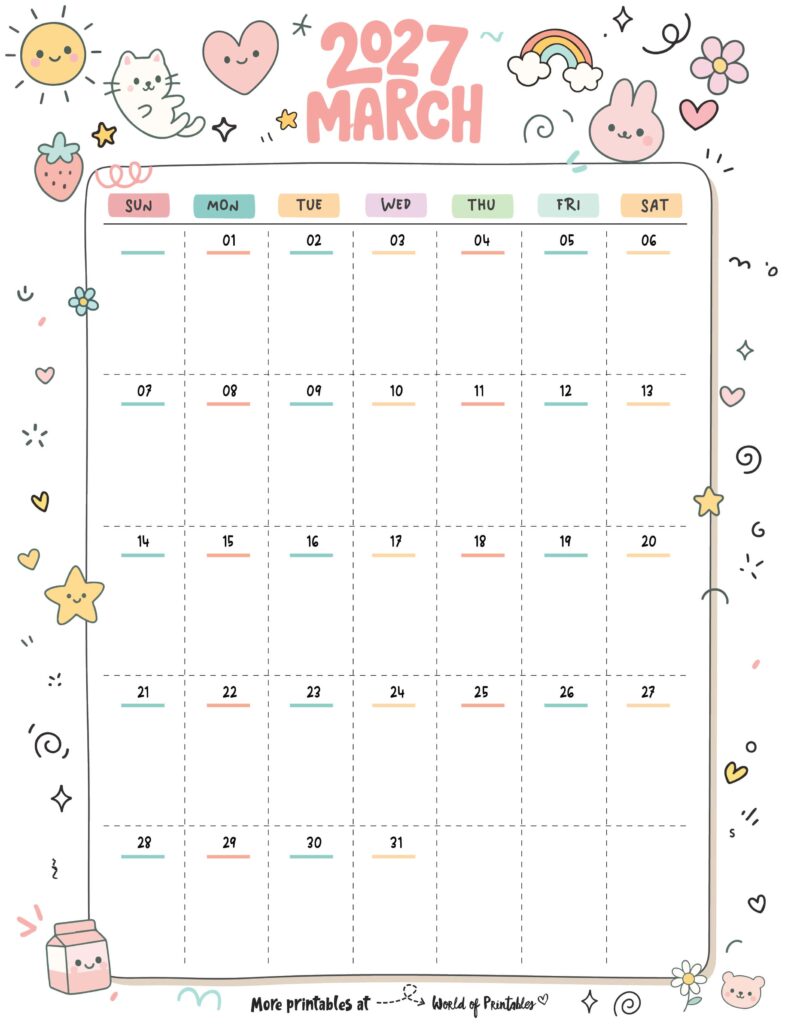 Printable March 2027 Calendar Design 353