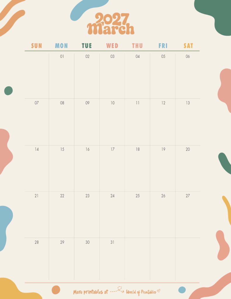 Printable March 2027 Calendar Design 355