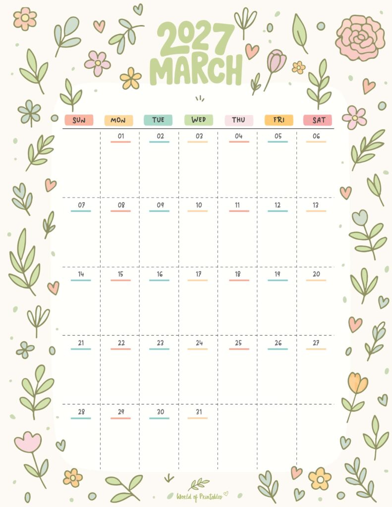 Printable March 2027 Calendar Design 357
