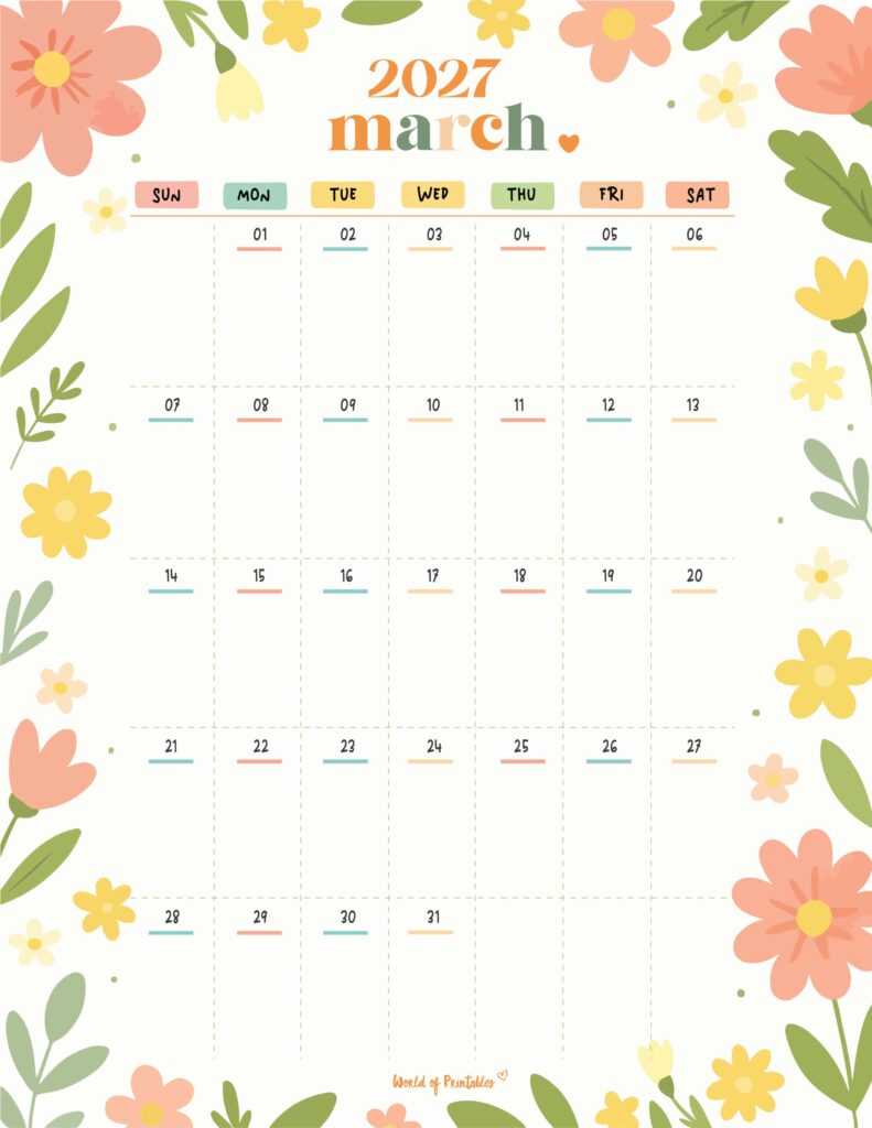 Printable March 2027 Calendar Design 359