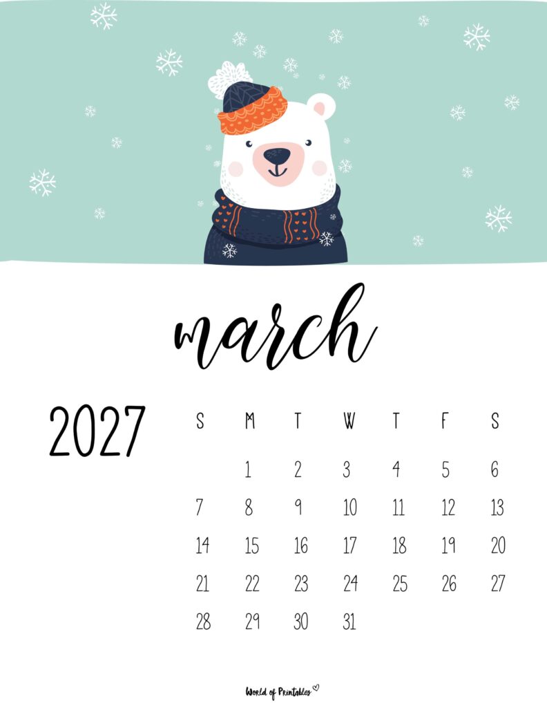 Printable March 2027 Calendar Design 36