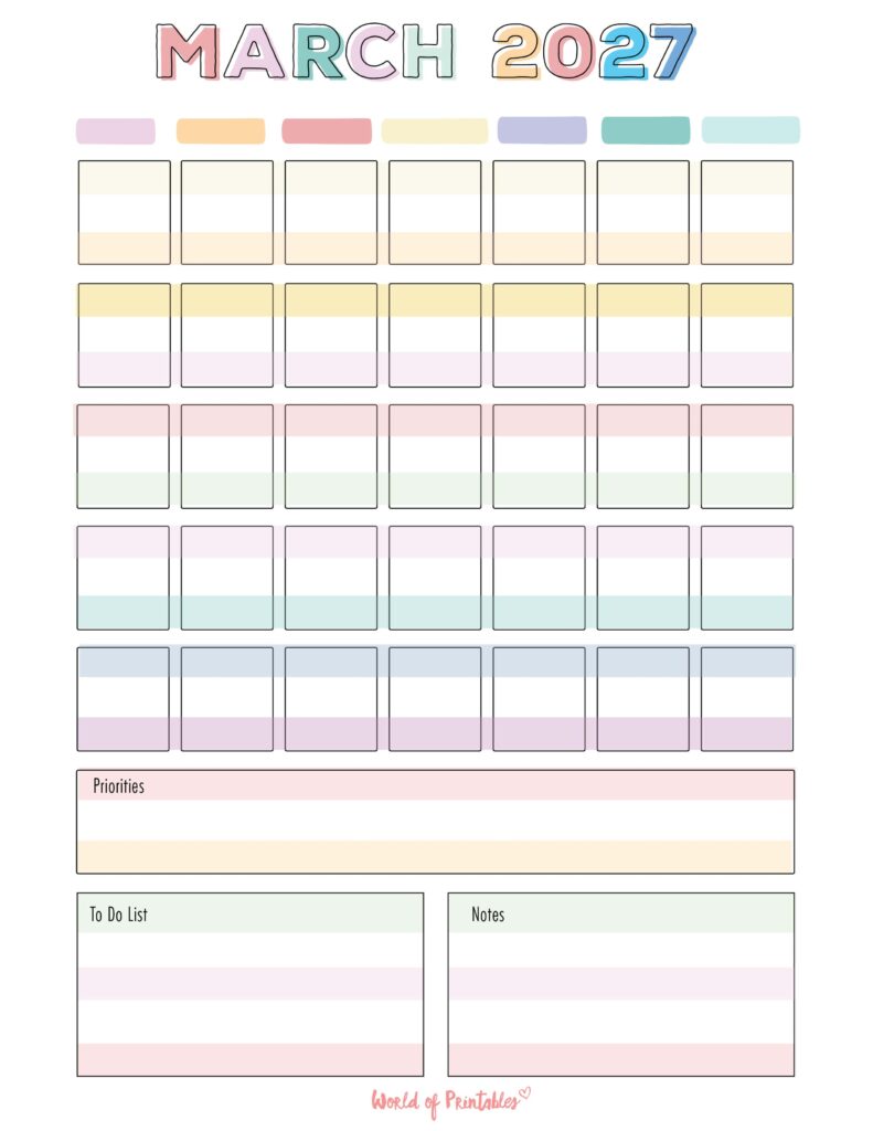 Printable March 2027 Calendar Design 363