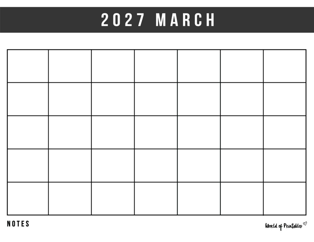 Printable March 2027 Calendar Design 364