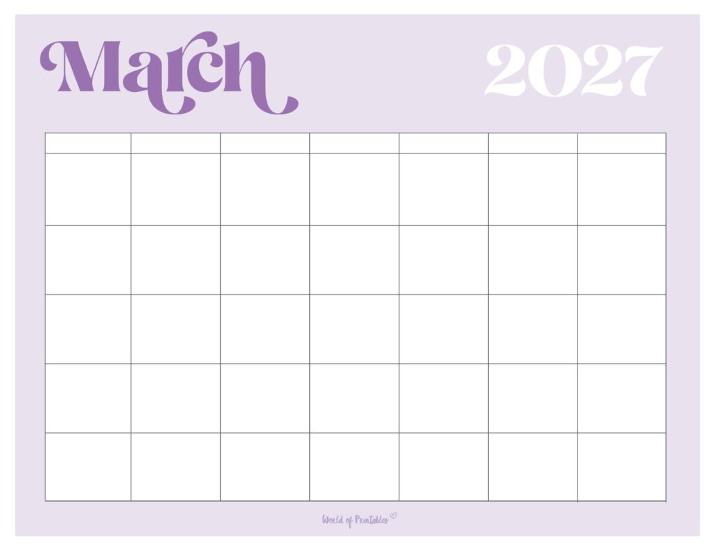Printable March 2027 Calendar Design 365