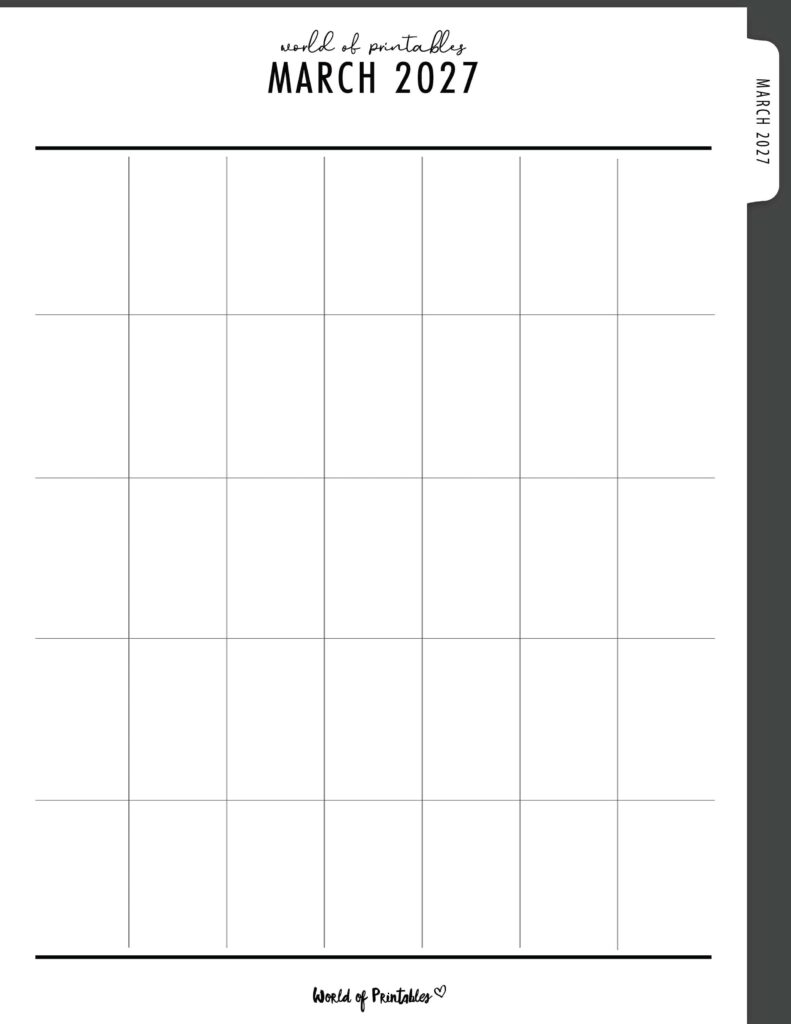 Printable March 2027 Calendar Design 369