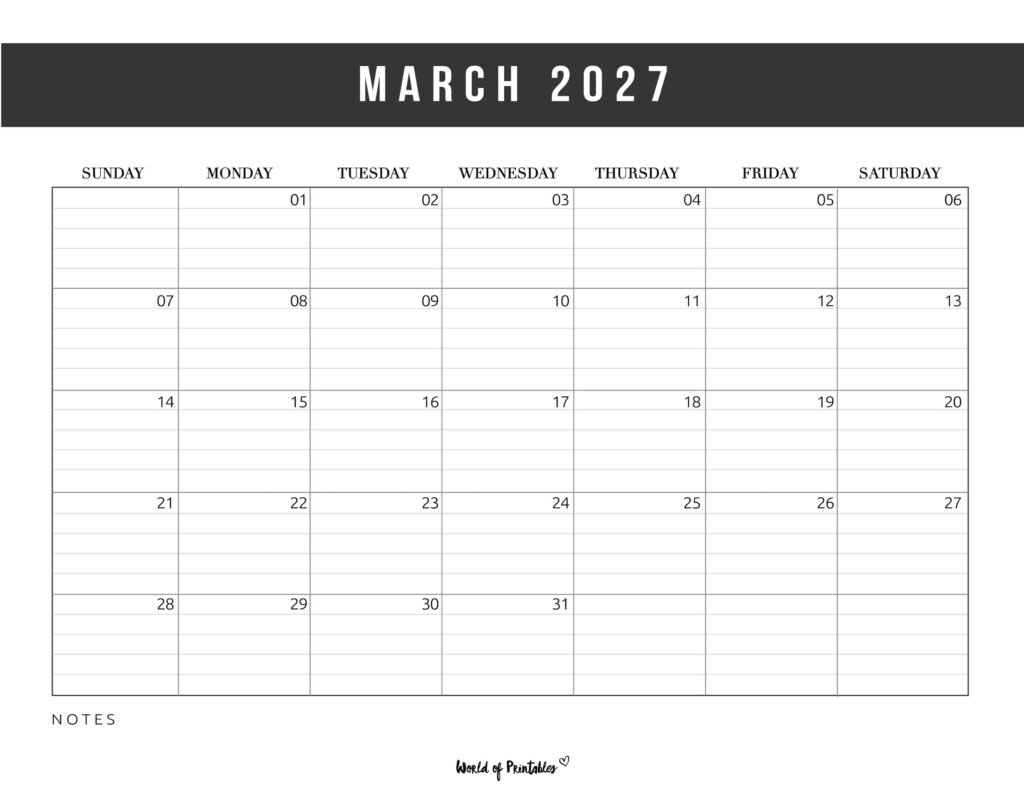 Printable March 2027 Calendar Design 372