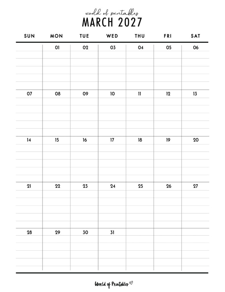 Printable March 2027 Calendar Design 374