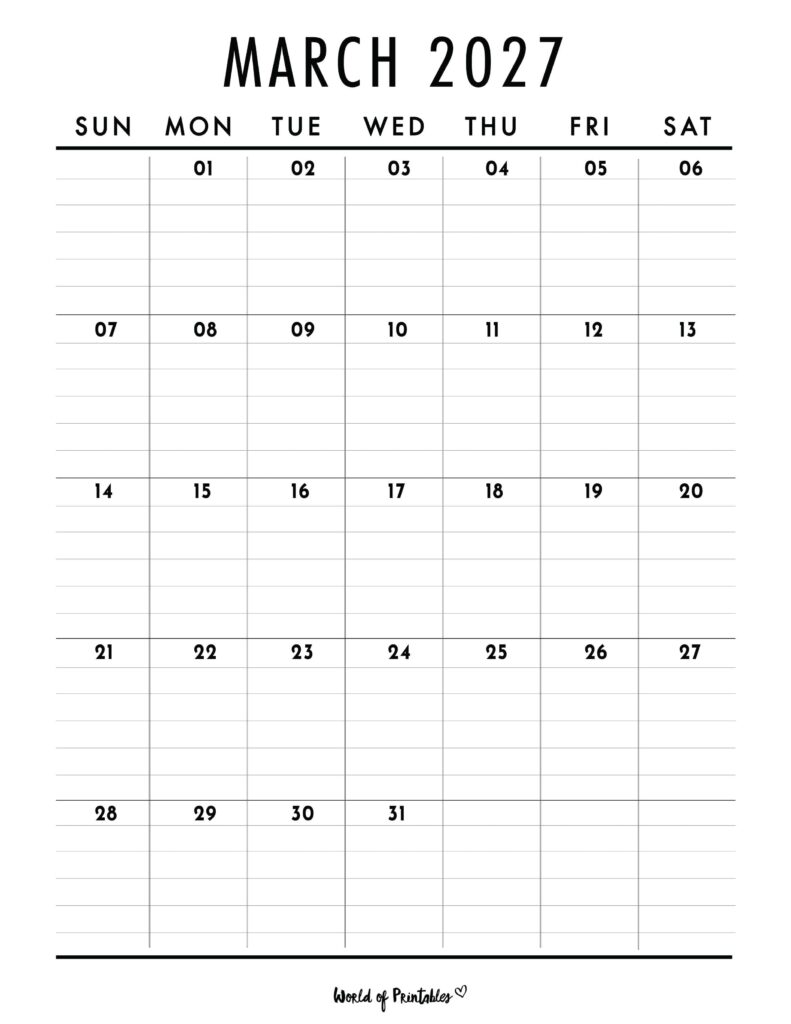 Printable March 2027 Calendar Design 375
