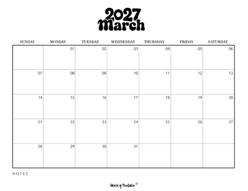 Printable March 2027 Calendar Design 377