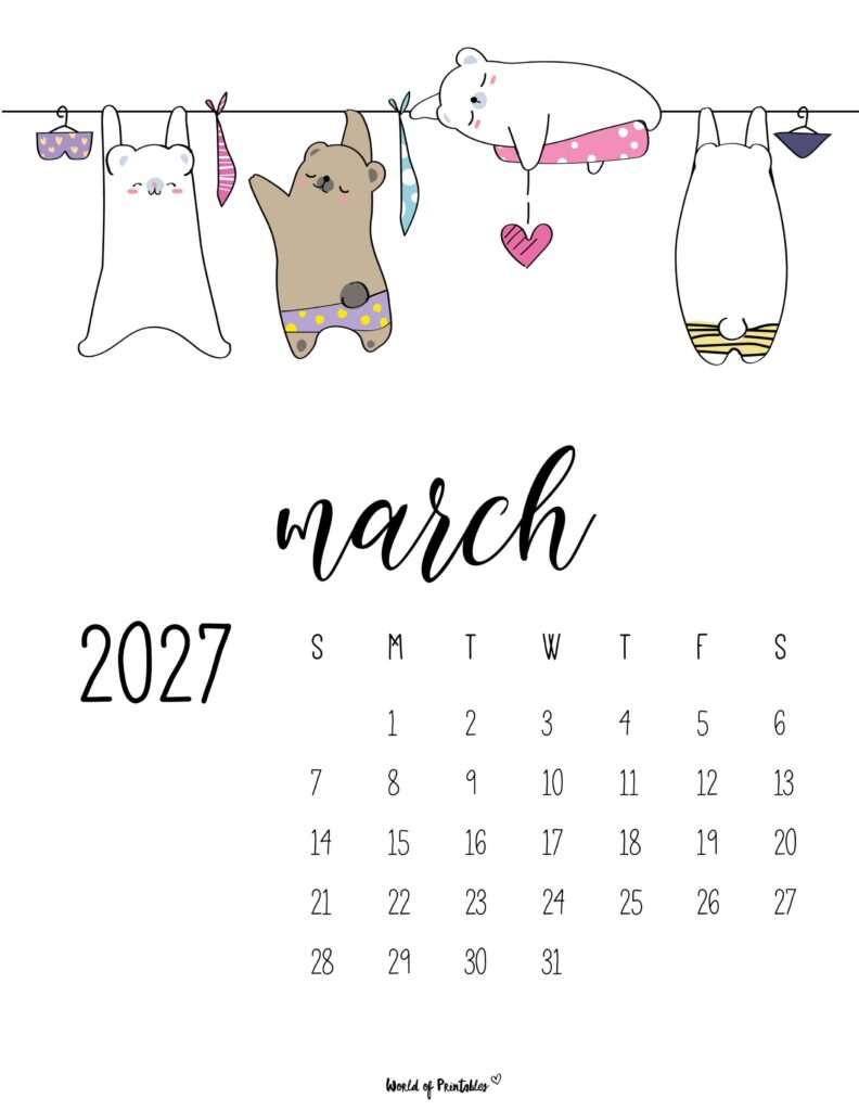 Printable March 2027 Calendar Design 39