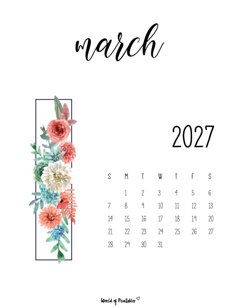 Printable March 2027 Calendar Design 47