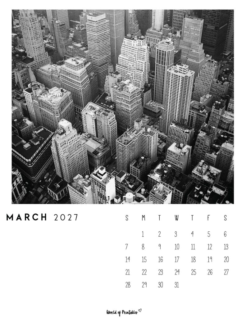 Printable March 2027 Calendar Design 56
