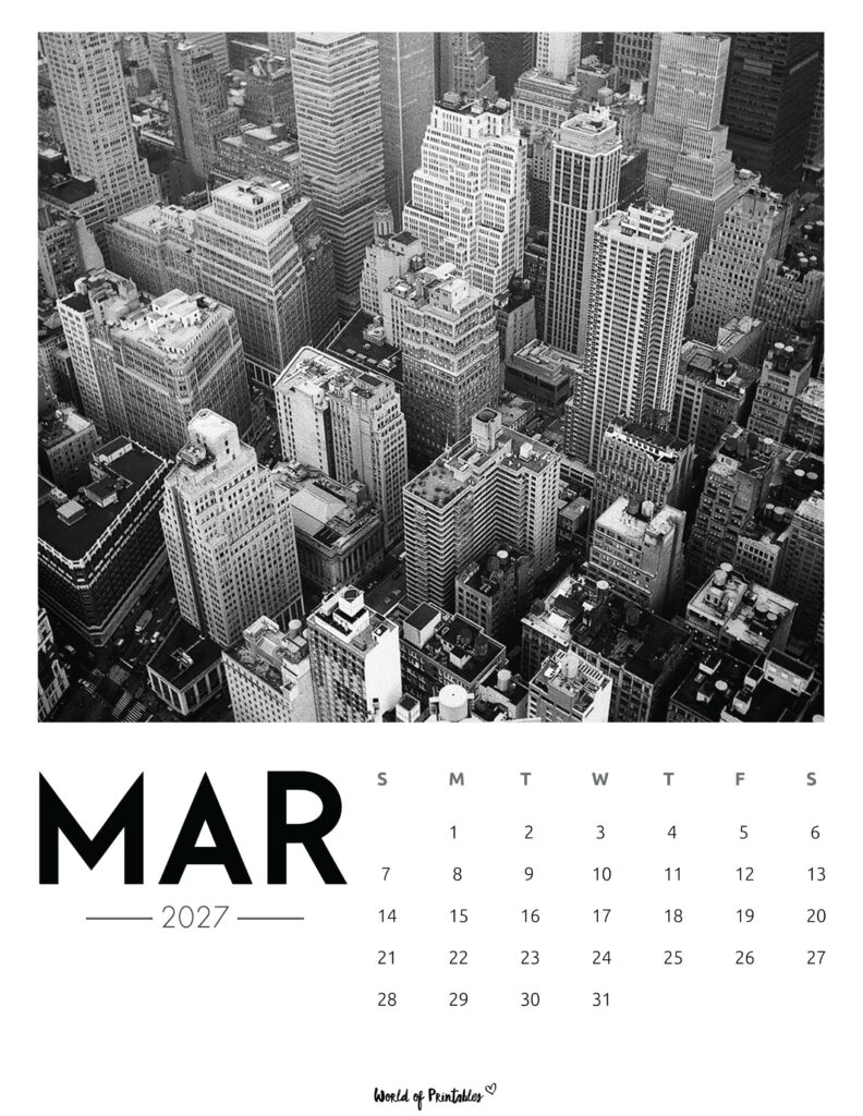 Printable March 2027 Calendar Design 58