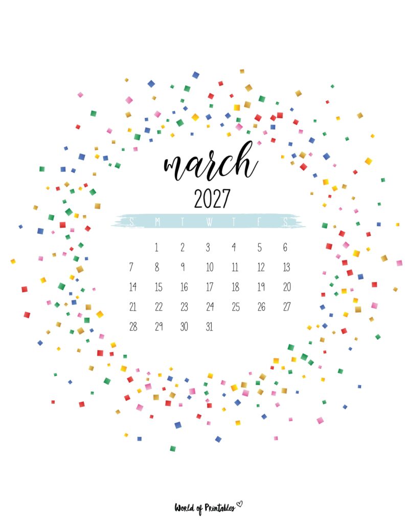 Printable March 2027 Calendar Design 6